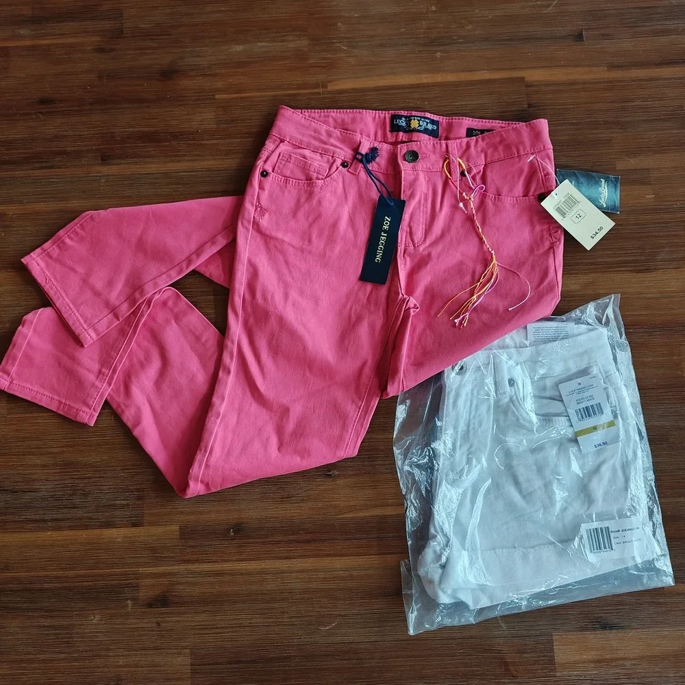 Lot 2 NWT Lucky Brand Zoe Jegging Pink Skinny Jeans (12) White Riley Shorts (14)